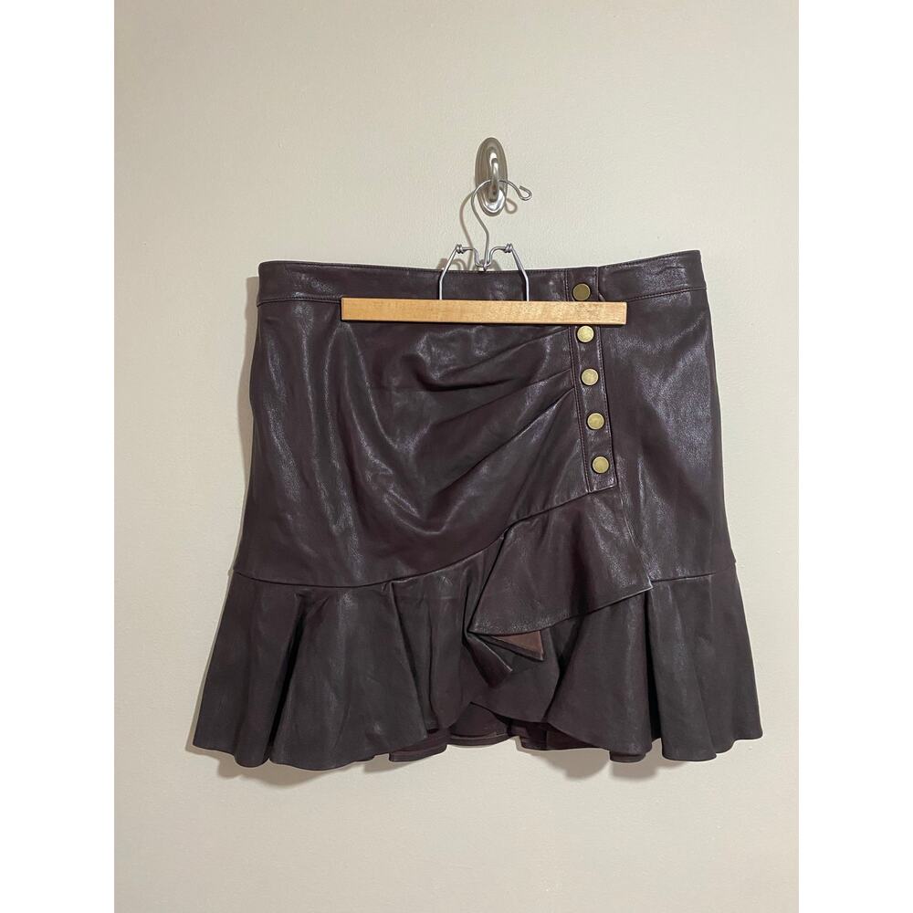 EUC Veronica Beard Saba Brown Lamb Leather Skirt Size 14